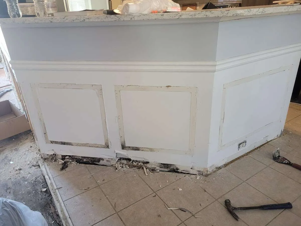 Water damage and mold on kitchen during Storm Damage Restoration in Taunton